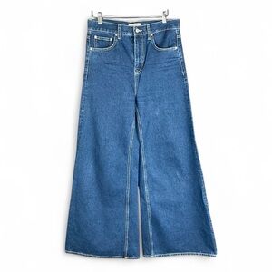 Zara 8 ZW Collection Premium Denim Trinny High Rise Wide Leg Flare Blue Jeans